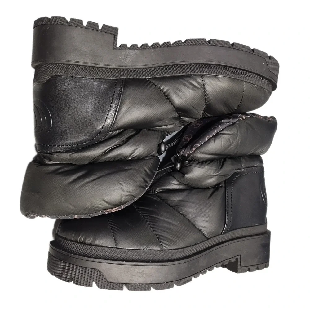 Guess Leeda Winter Snow Ankle Boots Womens US Size 9.5M Black Drawstring Closure